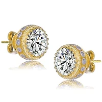Lab Created Sterling Silver with Clear Round Cubic Zirconia Stud Earrings