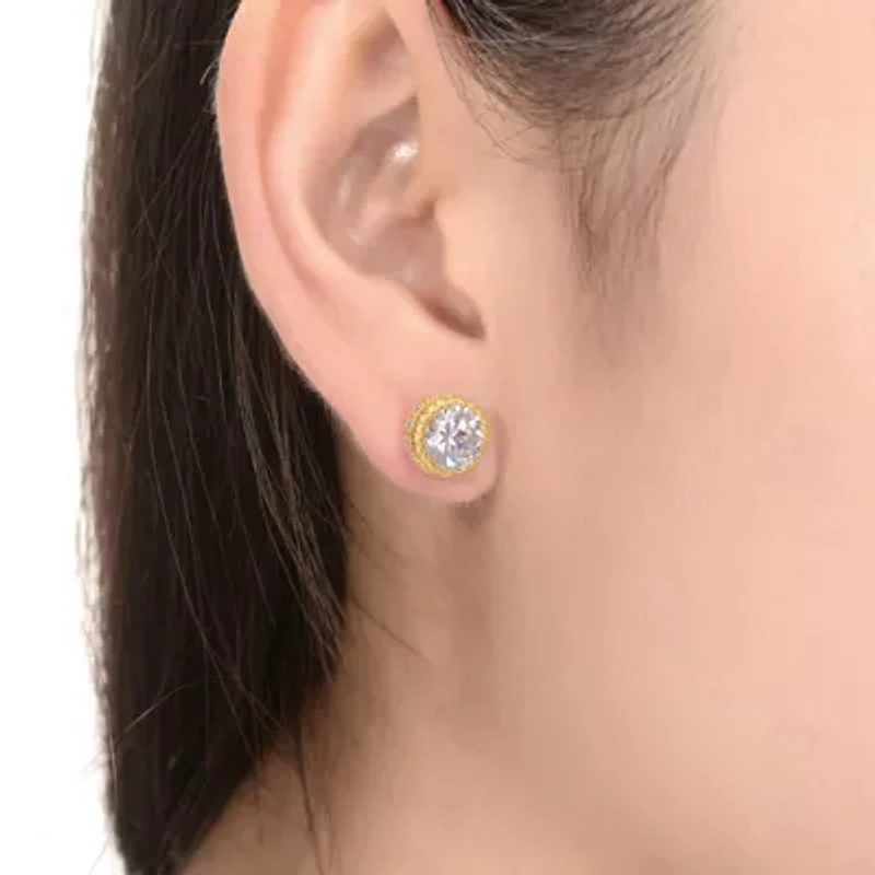 Lab Created Sterling Silver with Clear Round Cubic Zirconia Stud Earrings