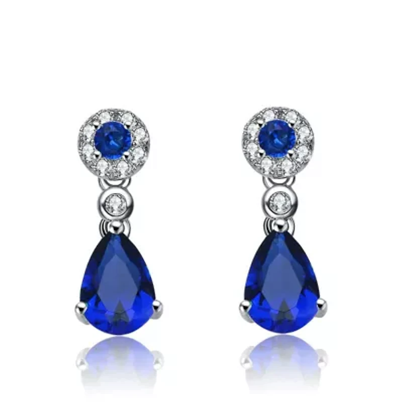 Lab Created Sterling Silver White Gold Plated with Colored Cubic Zirconia Dress Earrings