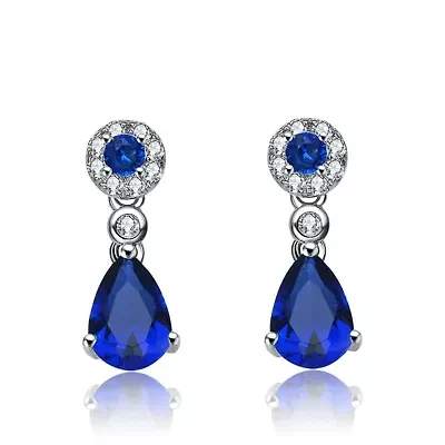 Lab Created Sterling Silver White Gold Plated with Colored Cubic Zirconia Dress Earrings
