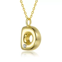 Lab Created 14K Gold Plated with Clear Cubic Zirconia Initial Pendant Bubble Letter Necklace