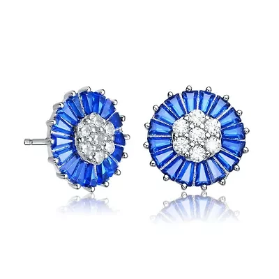 Lab Created Sterling Silver White Gold Plated with Colored Round & Baguette Cubic Zirconia Stud Earrings