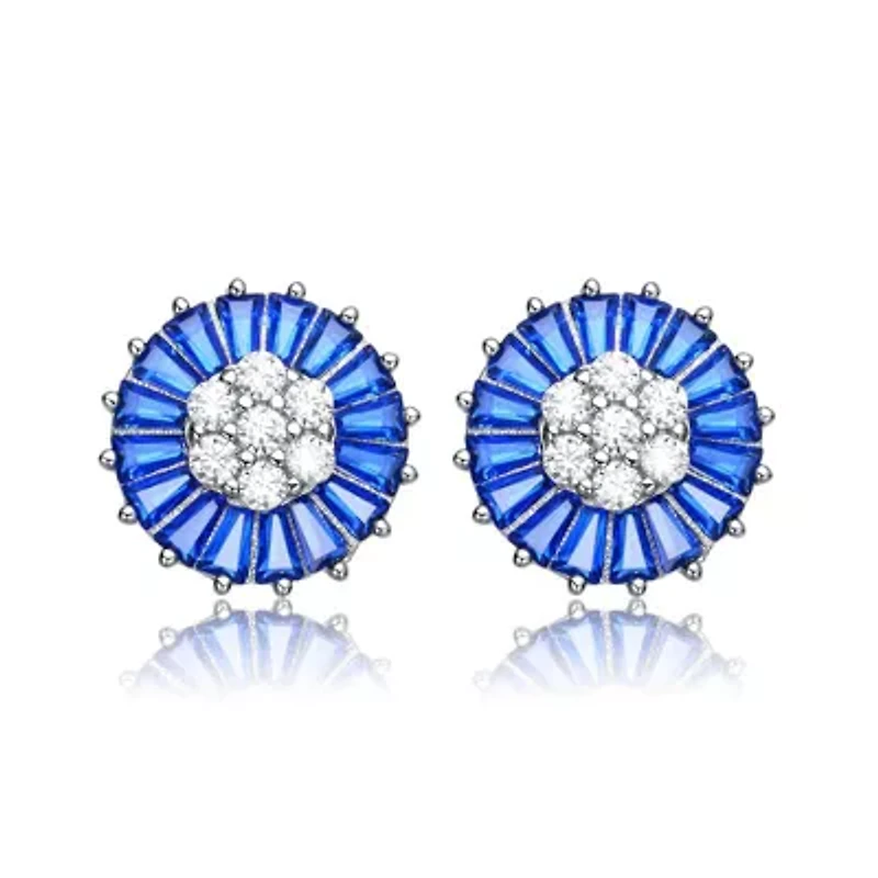 Lab Created Sterling Silver White Gold Plated with Colored Round & Baguette Cubic Zirconia Stud Earrings