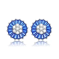 Lab Created Sterling Silver White Gold Plated with Colored Round & Baguette Cubic Zirconia Stud Earrings