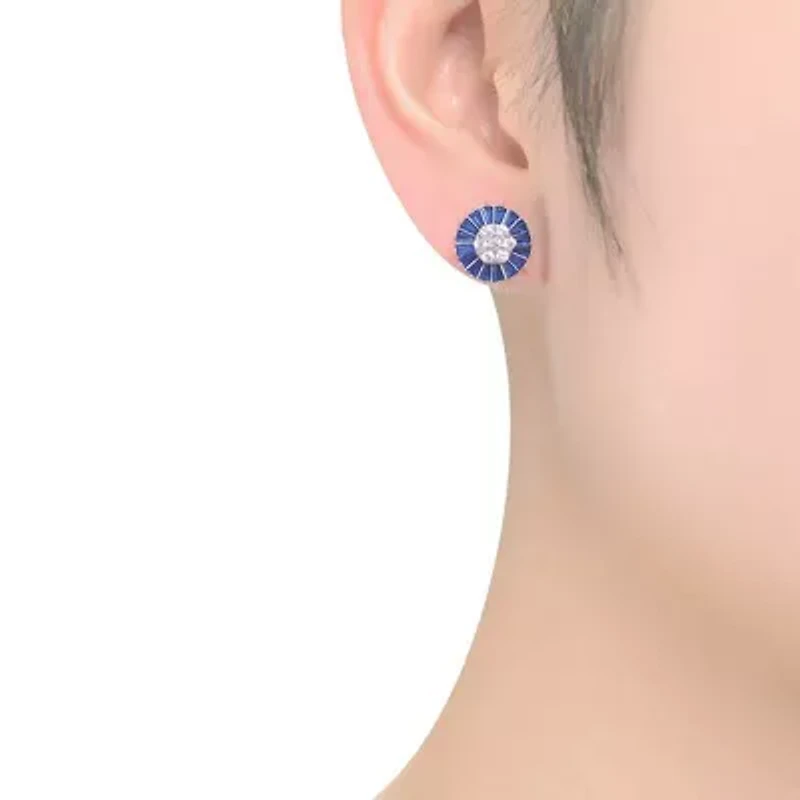 Lab Created Sterling Silver White Gold Plated with Colored Round & Baguette Cubic Zirconia Stud Earrings