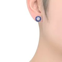 Lab Created Sterling Silver White Gold Plated with Colored Round & Baguette Cubic Zirconia Stud Earrings