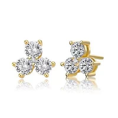 Lab Created Sterling Silver with Clear Round Cubic Zirconia Clover Stud Earrings