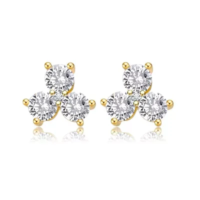 Lab Created Sterling Silver with Clear Round Cubic Zirconia Clover Stud Earrings