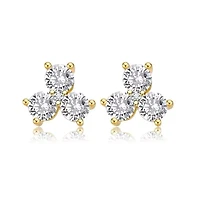 Lab Created Sterling Silver with Clear Round Cubic Zirconia Clover Stud Earrings