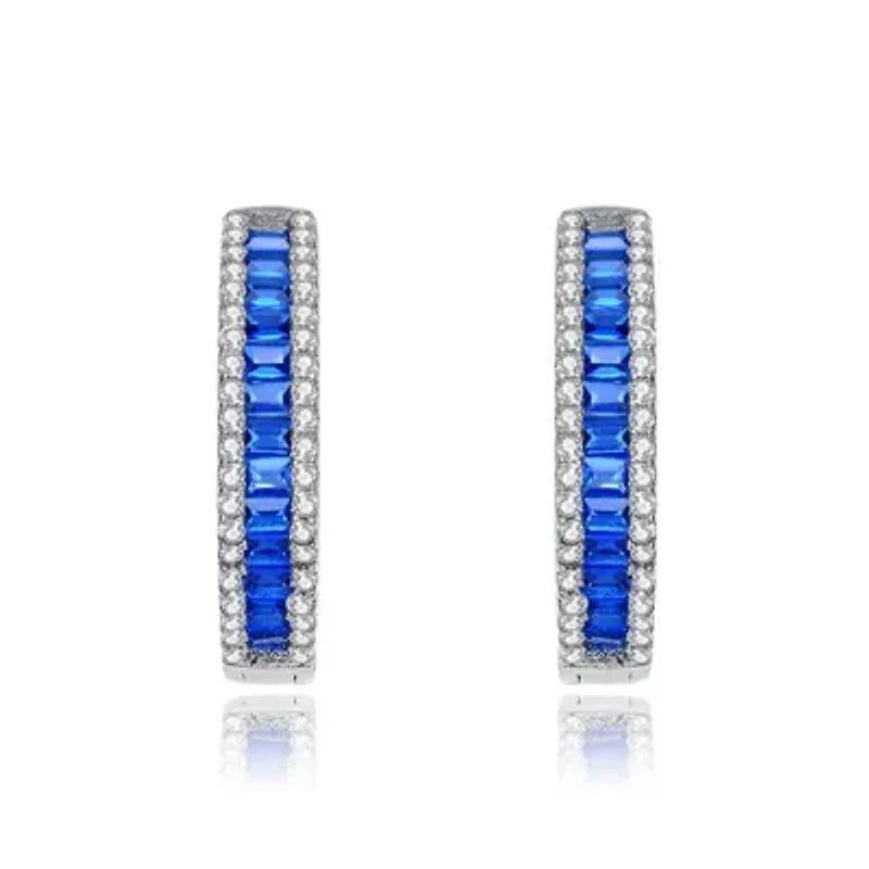 Lab Created Sterling Silver with Colored Baguette Cubic Zirconia Hoop Earrings