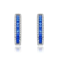 Lab Created Sterling Silver with Colored Baguette Cubic Zirconia Hoop Earrings
