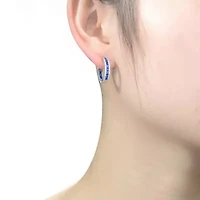 Lab Created Sterling Silver with Colored Baguette Cubic Zirconia Hoop Earrings