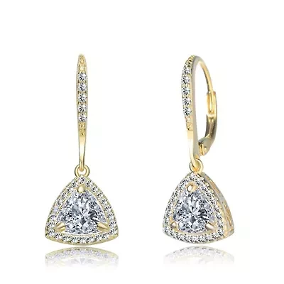 Lab Created Sterling Silver with Clear Triangle Cubic Zirconia Drop Earrings