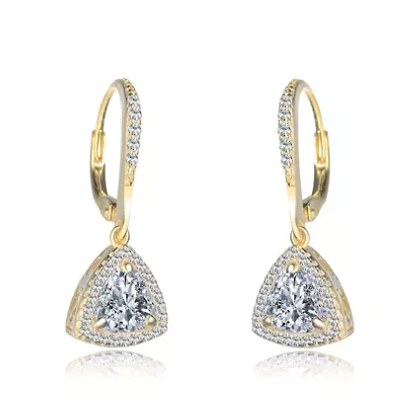 Lab Created Sterling Silver with Clear Triangle Cubic Zirconia Drop Earrings