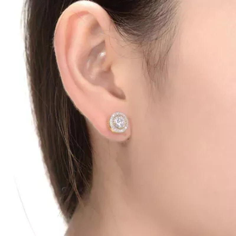 Lab Created Sterling Silver with Clear Cubic Zirconia Round Stud Earrings
