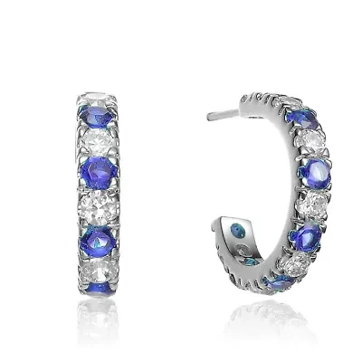 Lab Created Sterling Silver White Gold Plated with Colored Cubic Zirconia C-Shaped Hoop Earrings