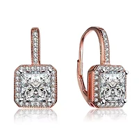 Lab Created Sterling Silver with Colored Cubic Zirconia Square Cushion Drop Earrings