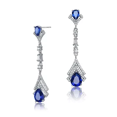 Lab Created Sterling Silver White Gold Plated with Colored Cubic Zirconia Double Haloed Drop Earrings