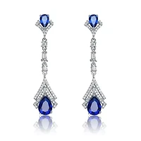 Lab Created Sterling Silver White Gold Plated with Colored Cubic Zirconia Double Haloed Drop Earrings