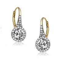 Lab Created Sterling Silver with Clear Round Cubic Zirconia Halo Drop Earrings