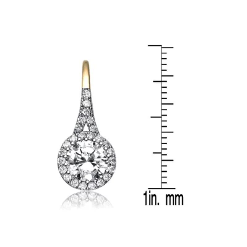 Lab Created Sterling Silver with Clear Round Cubic Zirconia Halo Drop Earrings