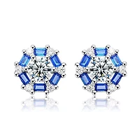 Lab Created Sterling Silver with Colored Round & Baguette Cubic Zirconia Stud Earrings