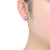 Lab Created Sterling Silver with Colored Round & Baguette Cubic Zirconia Stud Earrings