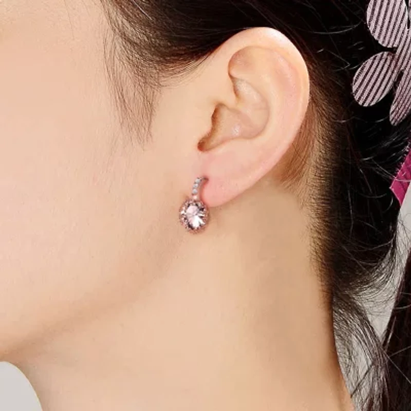 Lab Created Sterling Silver with Clear Cubic Zirconia Solitaire Triple Prong Drop Earrings
