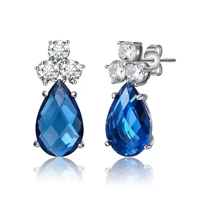 Lab Created Sterling Silver White Gold Plated with Colored Cubic Zirconia Pear Drop Earrings