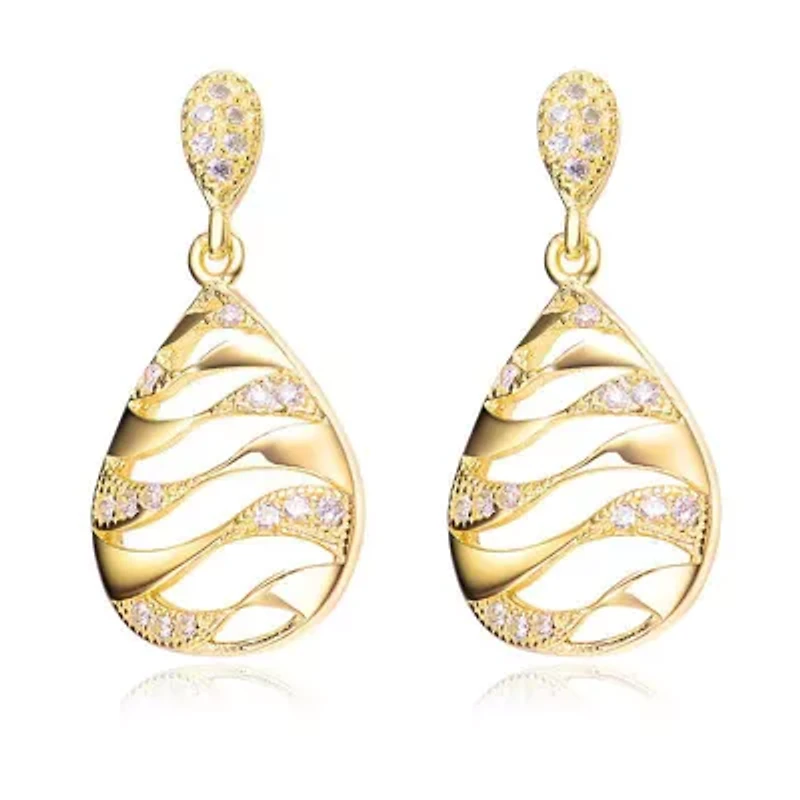 Lab Created Sterling Silver with Clear Round Cubic Zirconia Drop Earrings