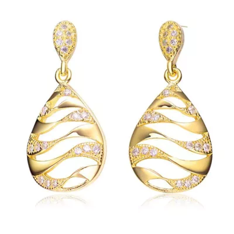 Lab Created Sterling Silver with Clear Round Cubic Zirconia Drop Earrings