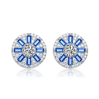 Lab Created Sterling Silver White Gold Plated with Colored Baguette & Round Cubic Zirconia Stud Earrings