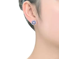 Lab Created Sterling Silver White Gold Plated with Colored Baguette & Round Cubic Zirconia Stud Earrings