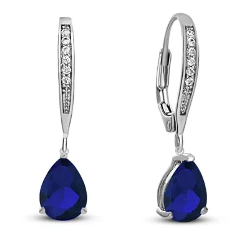 Lab Created Sterling Silver White Gold Plating with Colored Cubic Zirconia Teardrop Leaver Back Earrings