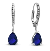 Lab Created Sterling Silver White Gold Plating with Colored Cubic Zirconia Teardrop Leaver Back Earrings