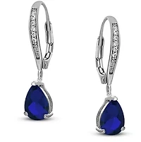 Lab Created Sterling Silver White Gold Plating with Colored Cubic Zirconia Teardrop Leaver Back Earrings