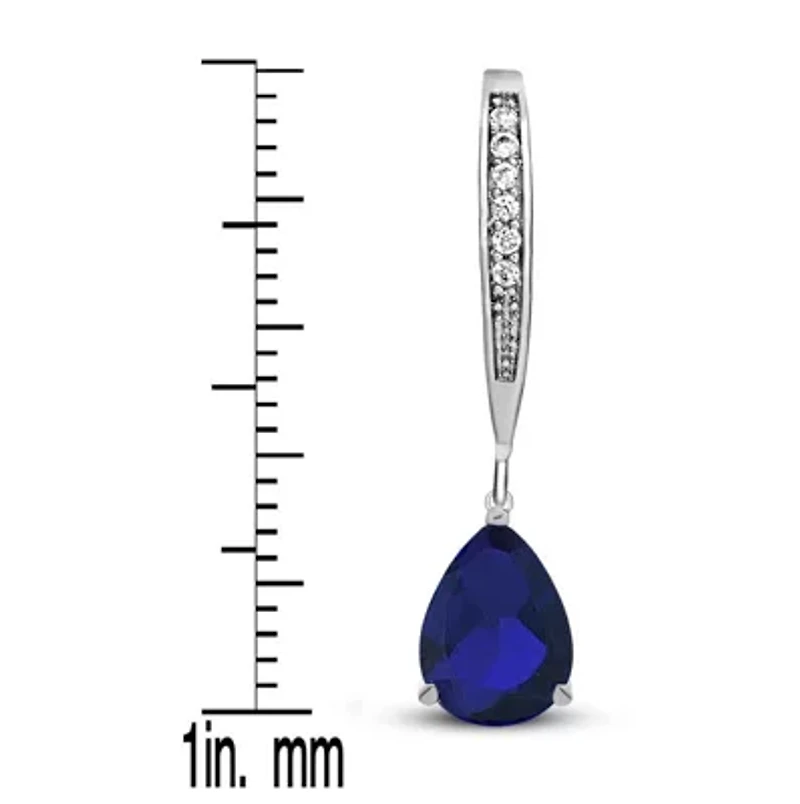 Lab Created Sterling Silver White Gold Plating with Colored Cubic Zirconia Teardrop Leaver Back Earrings