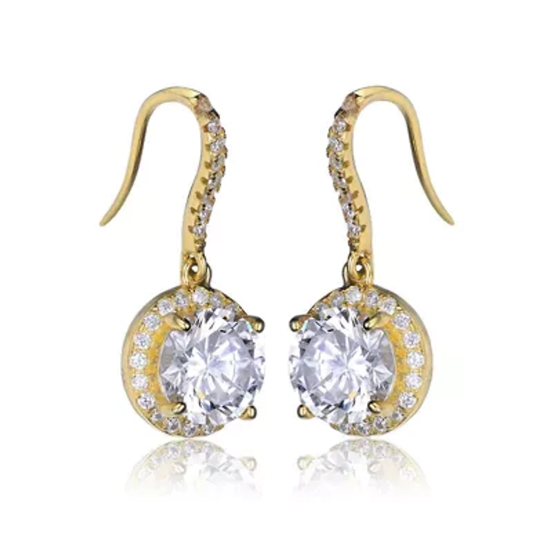 Lab Created Sterling Silver with Clear Cubic Zirconia Dangle Hook Earrings
