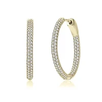 Lab Created Sterling Silver with Clear Cubic Zirconia Encrusted Thin Hoop Earrings