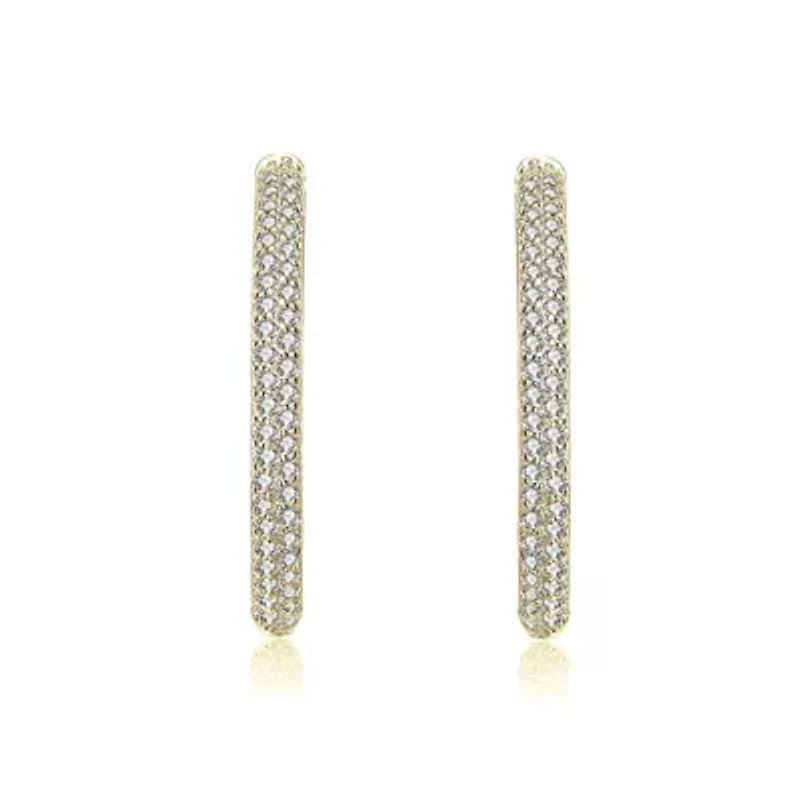Lab Created Sterling Silver with Clear Cubic Zirconia Encrusted Thin Hoop Earrings