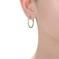 Lab Created Sterling Silver with Clear Cubic Zirconia Encrusted Thin Hoop Earrings