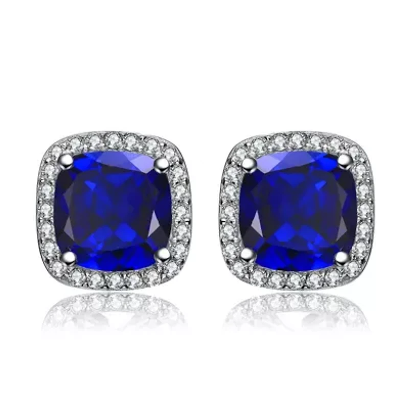 Lab Created Sterling Silver White Gold Plated with Colored Cubic Zirconia Halo Stud Earrings