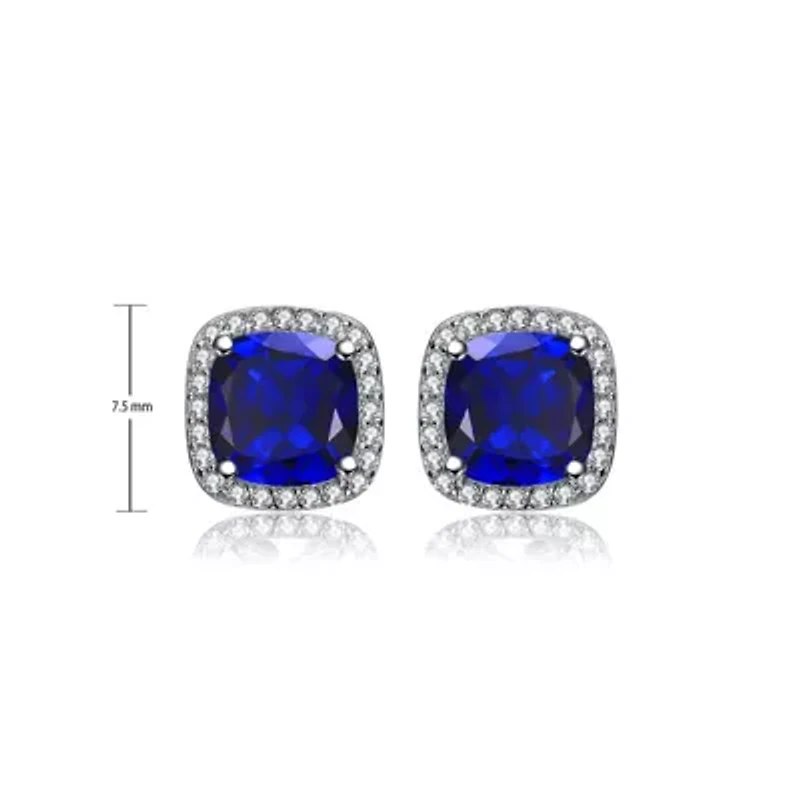Lab Created Sterling Silver White Gold Plated with Colored Cubic Zirconia Halo Stud Earrings