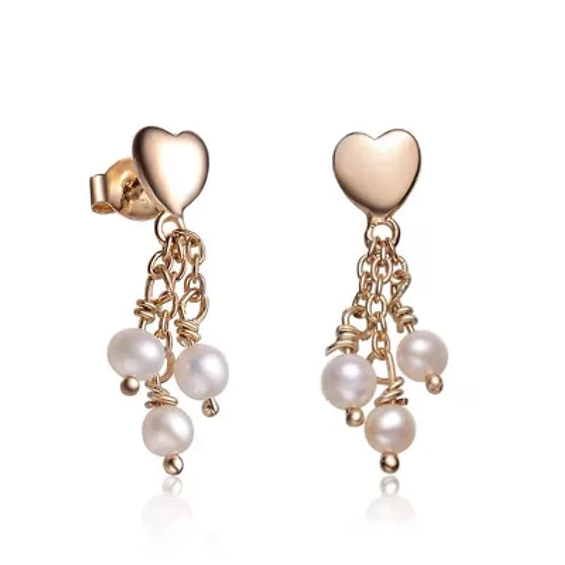 Lab Created Sterling Silver with White Pearl Heart Shape Drop Earrings for Teens