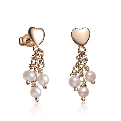 Lab Created Sterling Silver with White Pearl Heart Shape Drop Earrings for Teens