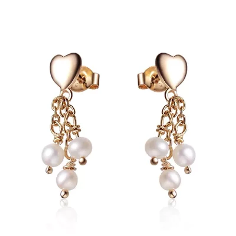Lab Created Sterling Silver with White Pearl Heart Shape Drop Earrings for Teens