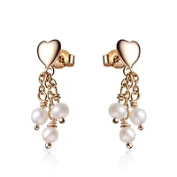 Lab Created Sterling Silver with White Pearl Heart Shape Drop Earrings for Teens