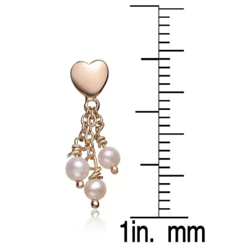 Lab Created Sterling Silver with White Pearl Heart Shape Drop Earrings for Teens