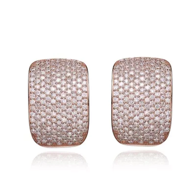 Lab Created Sterling Silver with Clear Cubic Zirconia Square Omega Back Earrings