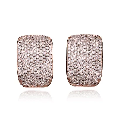 Lab Created Sterling Silver with Clear Cubic Zirconia Square Omega Back Earrings
